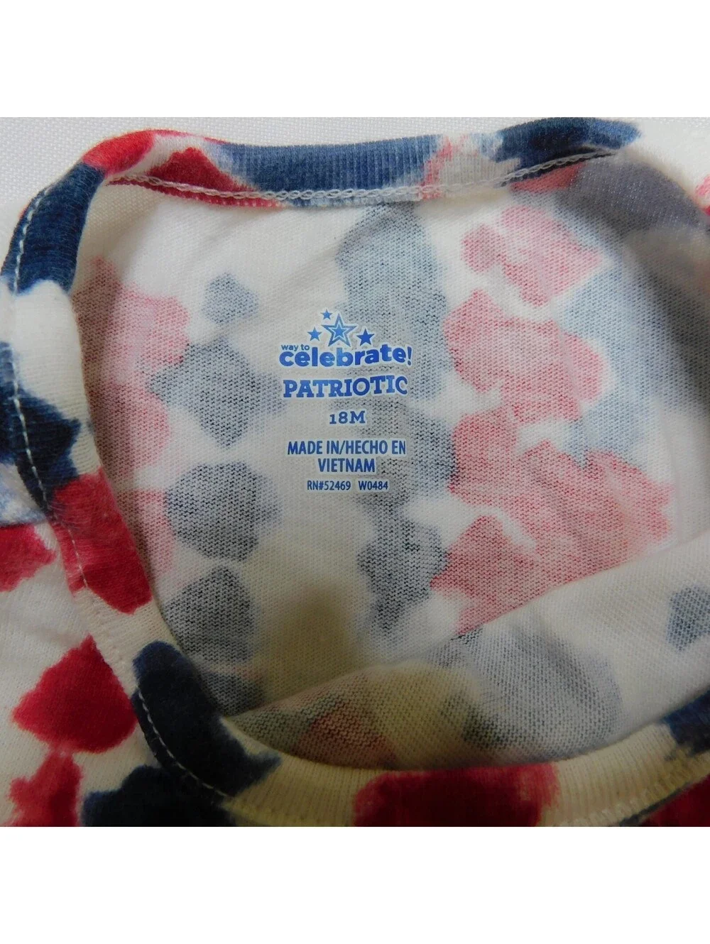 Way To Celebrate Patriotic Girls Tank Top Size 18M Red White Blue Tie Dye Fringe